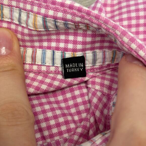 Hammer Made Pink White Gingham Plaid Mens M Button Down Long Sleeve Dress Shirt - Picture 9 of 11